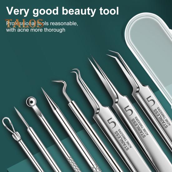 Набор из 8 инструментов для удаления черных точек с ящиком для хранения, нержавеющая сталь, двойной наконечник, экстрактор для удаления комедонов, акне, носа, лица, косметический инструмент