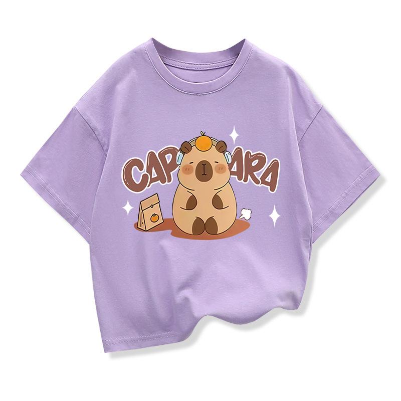 Capybara Pattern Girl T-Shirt Short Sleeve Girls' Summer Clothes Boys Girls Tops Tees Children's T-Shirt Fashion Girl Clothing