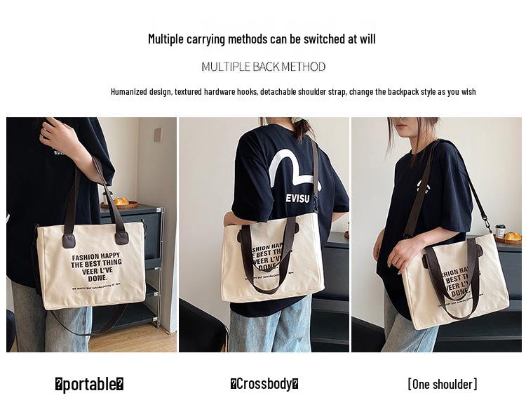 Холщовая сумка-тоут и сумка через плечо большой вместимости в корейском стиле для женщин - Модная студенческая сумка