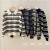 College Style Color Matching Striped Long-sleeved Knitted Sweater Autumn and Winter New Loose and Thin Casual Collar Pullover Sweater Women