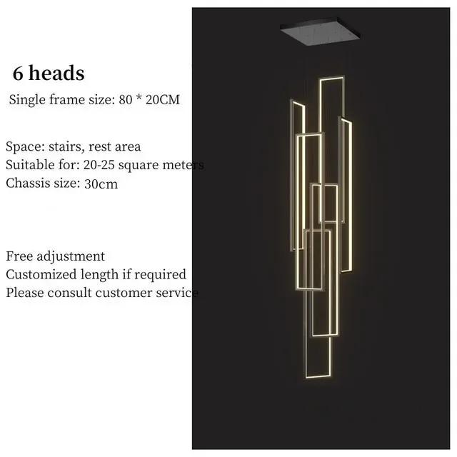 Современная минималистская люстра для лестницы, геометрическая прямоугольная светодиодная люстра, скандинавская роскошь, дуплексное чердачное освещение, бытовая техника