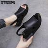 Summer Wedge Shoes for Women Sandals Solid Color Open Toe High Heels Casual Ladies Buckle Strap Fashion Female Sandals