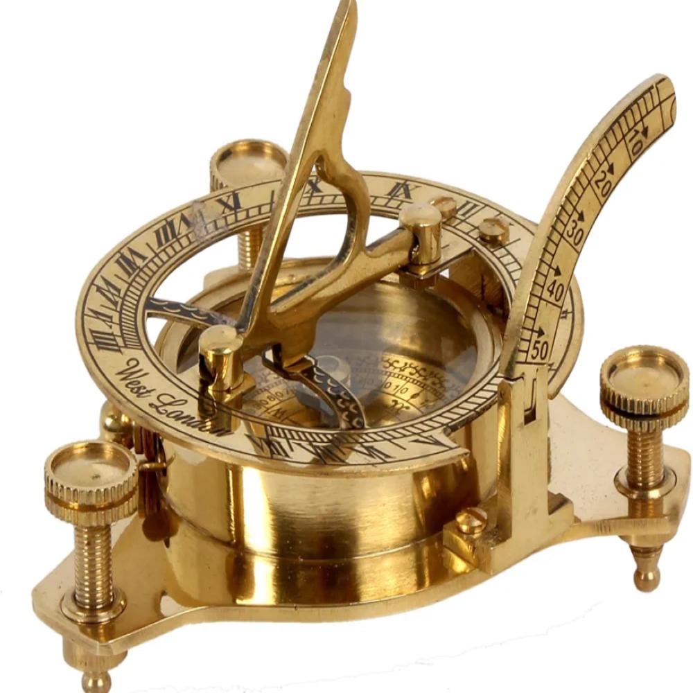 Солнечные часы-компас WEST London Maritime из цельной латуни – 7,62 см Морской декор в подарок
