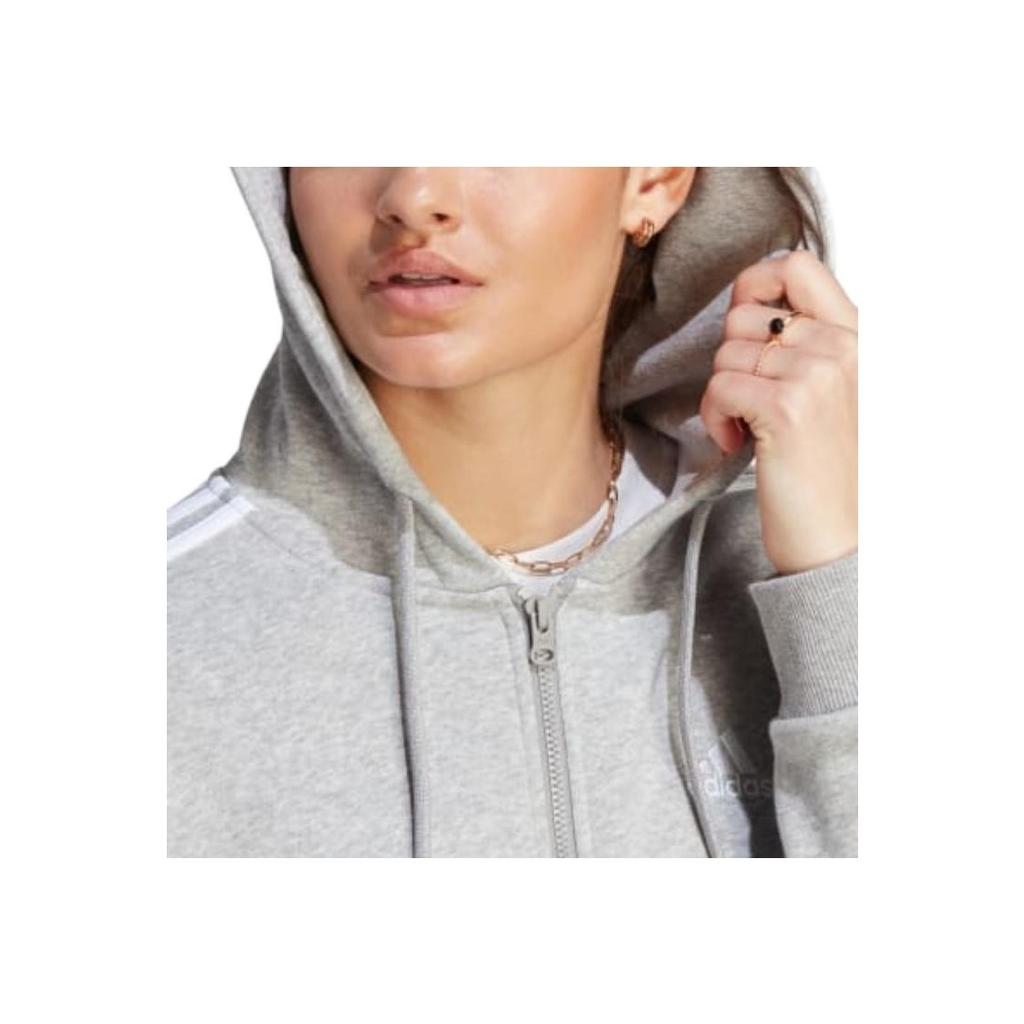 Adidas Letter Logo Three Stripes Printed Hoodie Women Hoodies Medium-Gray IM0236