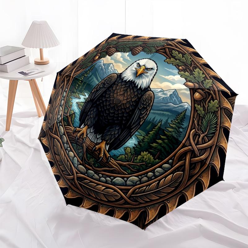 Eagle Nature Emblem pattern umbrella, portable and foldable design, 8 ribs, a casual accessory for Halloween, Christmas, and birthday gifts.