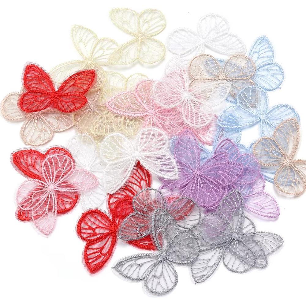 100pcs 4.5CM Chiffon Butterfly 3D Simulation Mesh Butterfly Patch Hair Clip Accessories