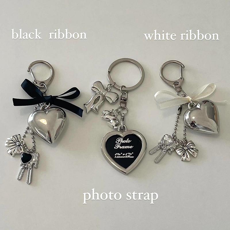 Ins Style Metal Love Key Chain Bowknot Phone Pendant Headphone Case Charms Bag Decor Car Key Ring