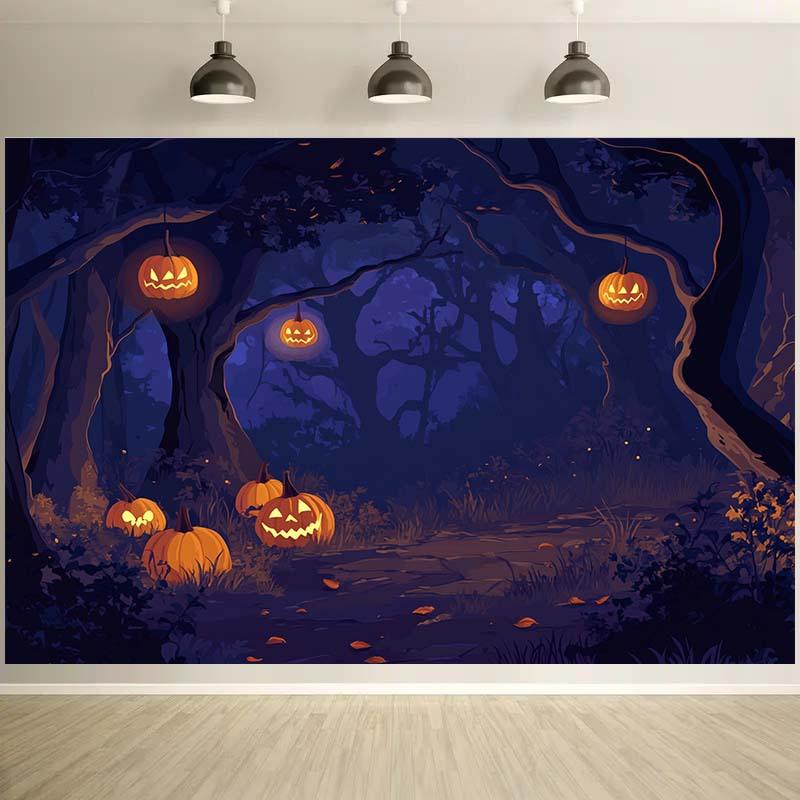 1 Halloween pumpkin forest background with little ghost lights and a dark forest no need for power Halloween decorations