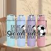 1PC Eat Sleep Soccer Repeat Slogan Print 750ml Color Plastic Sports Water Bottle Leakproof Flip Straw Lid Suitable for Sports Office Home Use