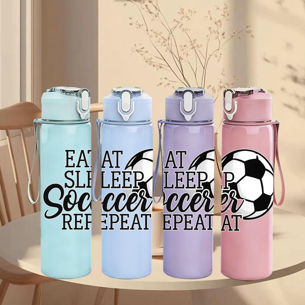1PC Eat Sleep Soccer Repeat Slogan Print 750ml Color Plastic Sports Water Bottle Leakproof Flip Straw Lid Suitable for Sports Office Home Use