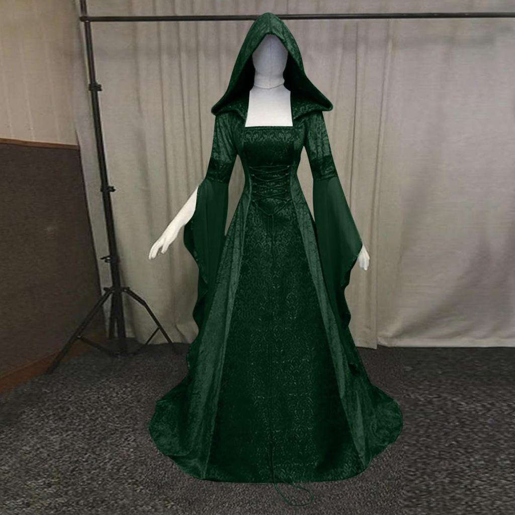 Женская мода с длинным рукавом с капюшоном готическое платье длиной до пола, платье для косплея