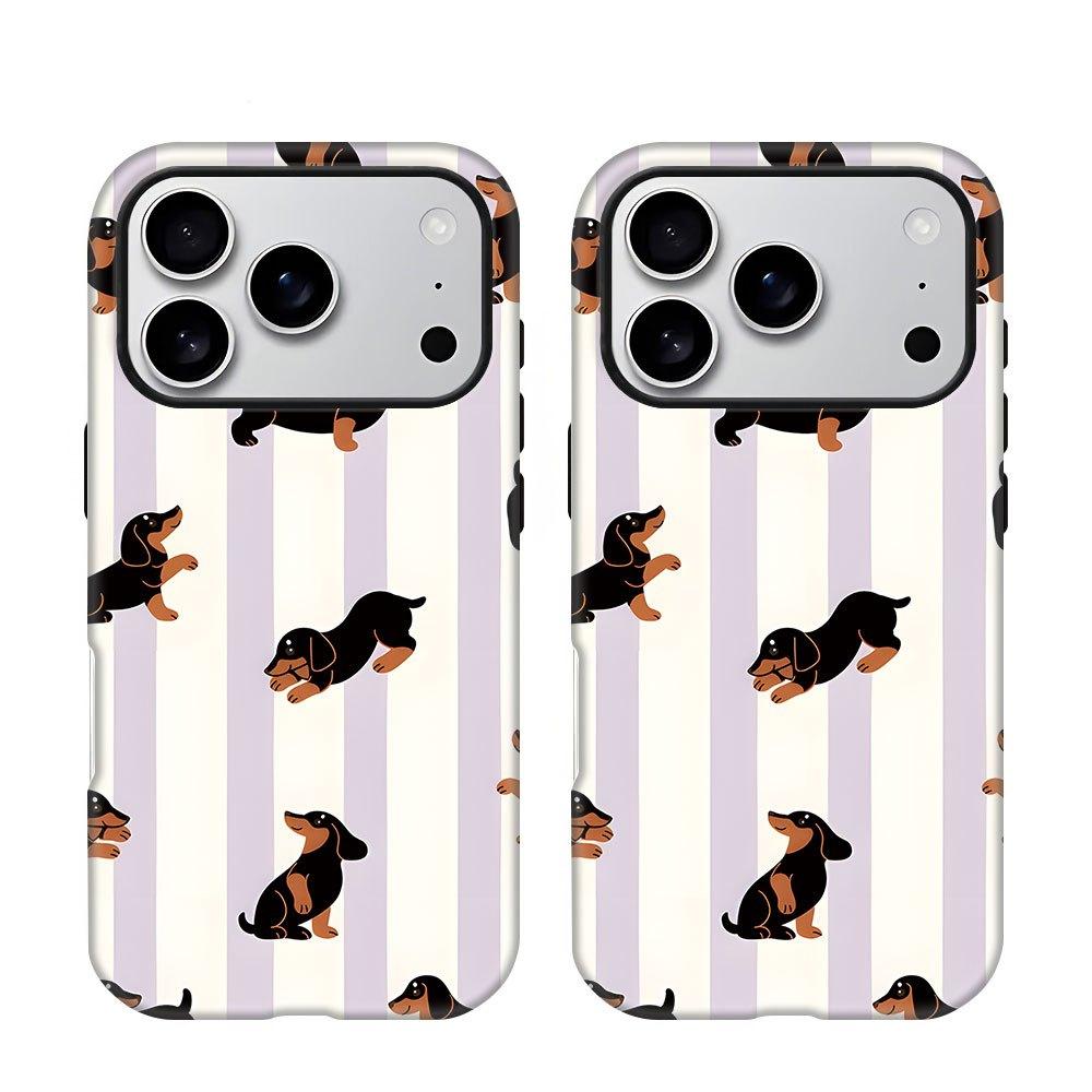 Чехол-книжка 2-в-1 с полосатым рисунком таксы, подходит для iPhone 17 16 15 14 13 12 11 Pro/Max/Plus, противоударный и защищающий от падений
