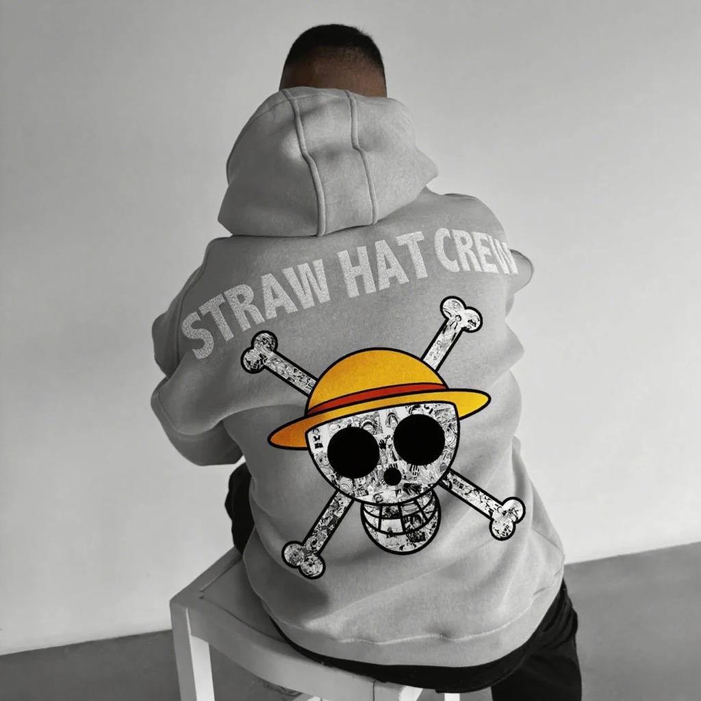Аниме Худи Мужское Женское Ван Пис Команда Соломенной Шляпы Оверсайз Повседневный Пуловер Толстовка Уличная Одежда Косплей Весна Осень Мода