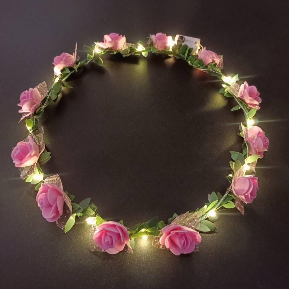 Регулируемый венок из искусственных цветов, роза, цветочная гирлянда, ободок со светодиодной подсветкой, праздничная одежда