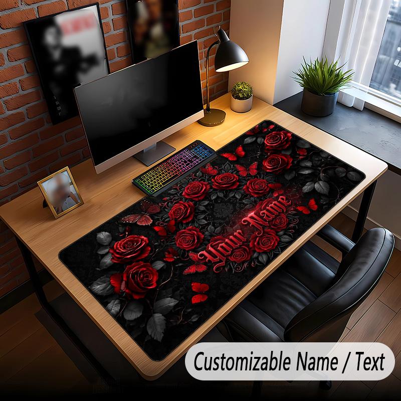 Rose Floral Theme Custom Mouse Pad Personalized With Name Text Customized Desk Mat For Office Home Decor