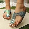 Fashion Plus Size 2025 Summer Women’s Flip Flops Slippers Casual Round Toe Bling Buckle Low Heel Sandal for Outdoor Beach Daily Slippers