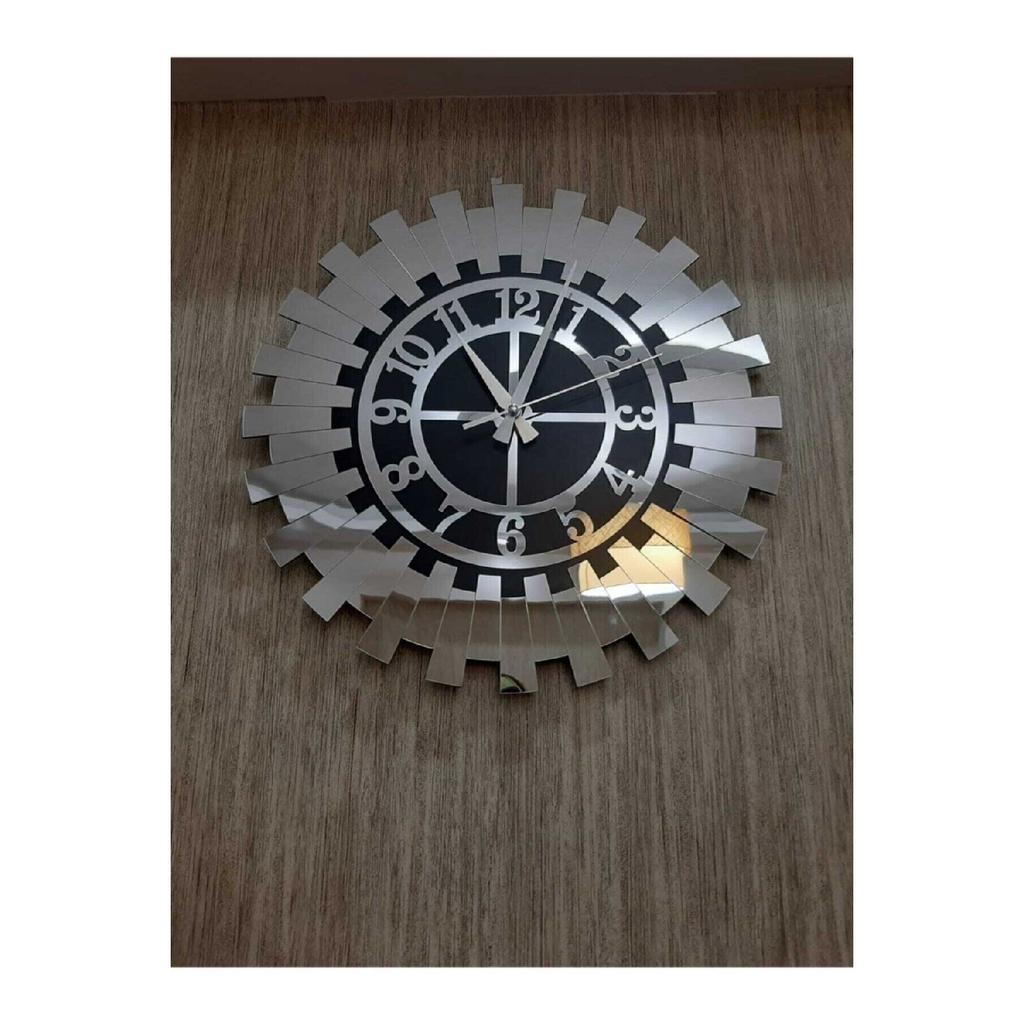 Декоративные серебряные настенные часы с изображением Солнца, современные турецкие цифры, зеркальное оргстекло, МДФ, 50х50 см.