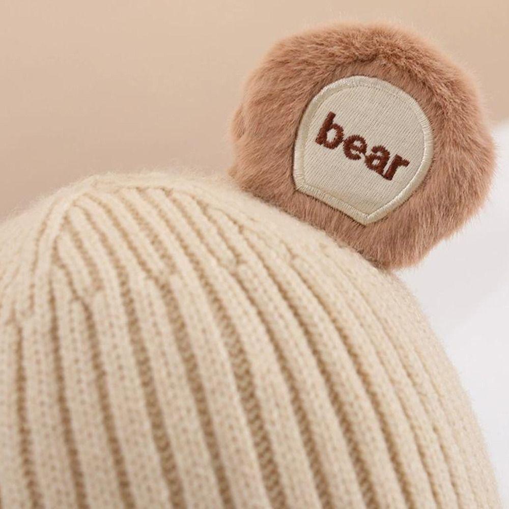 Милый дизайн с мишкой Шапка-бини для малышей Хлопковая подкладка Зимняя теплая вязаная шапка для младенцев Одежда для малышей