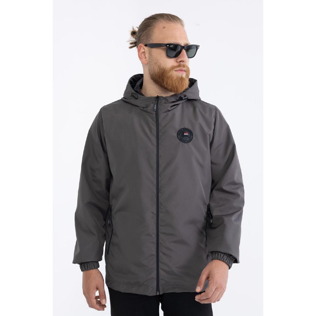 Мужской черный плащ с капюшоном на подкладке и карманами - куртка-ветровка