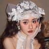 Pearls Beads Bridal Hat Lace Floral Wedding Headwear Vintage Bride Headdress  Hair Jewelry