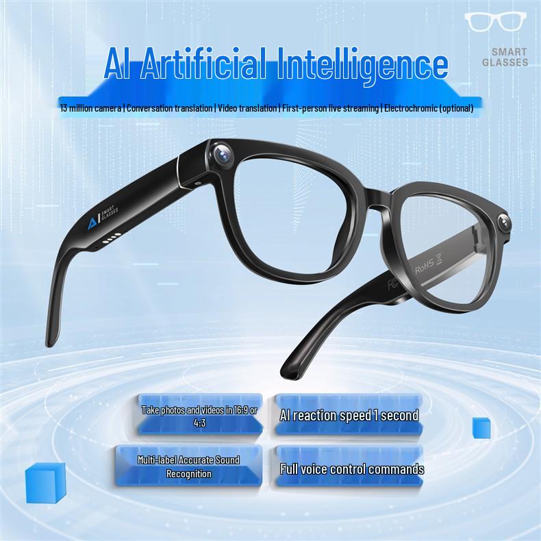 Q1 EyeVue AI Умные очки: Голосовое управление, Перевод фото, Звонки по Bluetooth, Музыка и Запись.