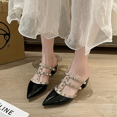 Остроносые ивовые тапочки с сумкой для ногтей женские весна и лето 2025 модный темперамент с юбкой на высоком каблуке и ленивые туфли