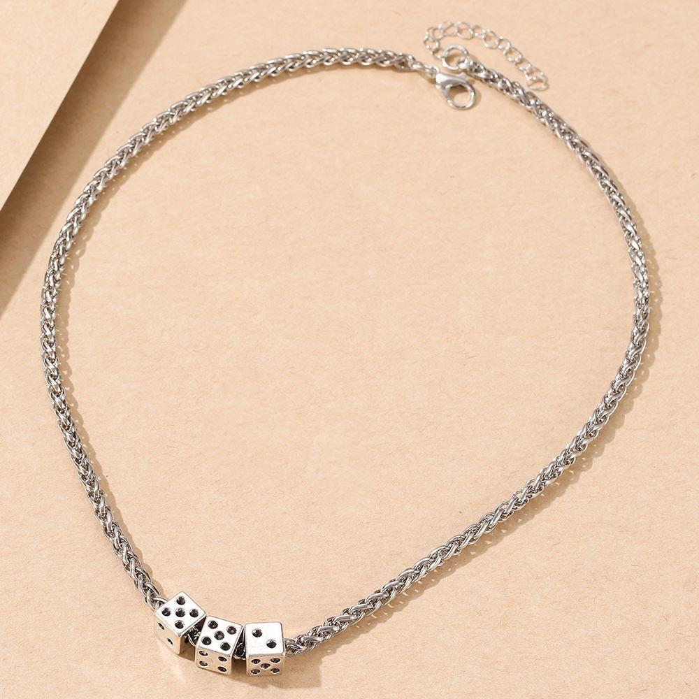Ночной клуб Ретро костяная цепь Мужские ожерелья Женские панк ожерелья Подвеска в виде игральных костей Корейский чокер на ключицу