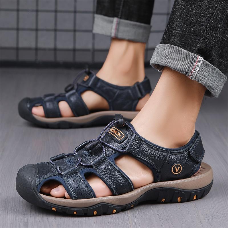 Летние мужские сандалии из натуральной кожи, мужская повседневная обувь, уличные мужские кожаные сандалии для мужчин, пляжная обувь, римская обувь, большие размеры 38-48
