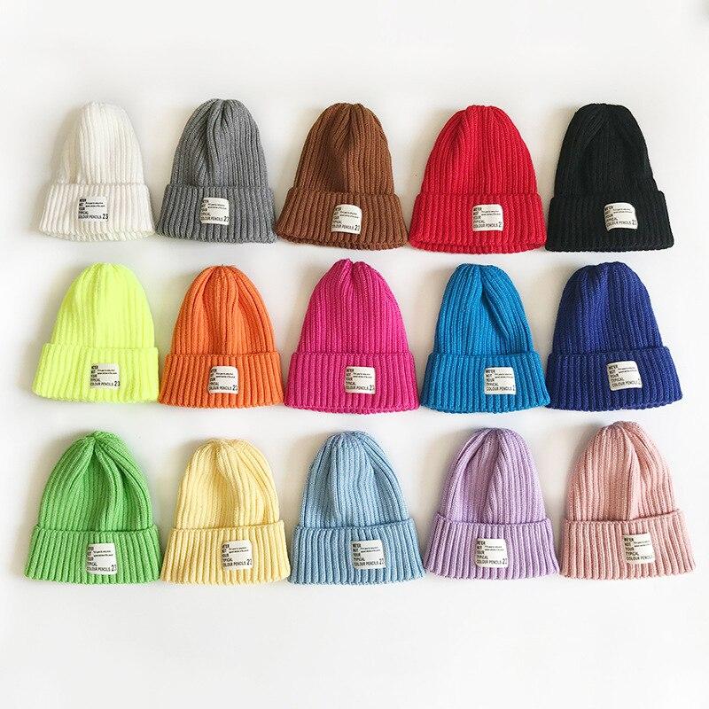 Fashion Candy Color Kids Hats Warm Knit Bonnet Caps Children Girls Boys Hats Baby's Cute Wool Hat