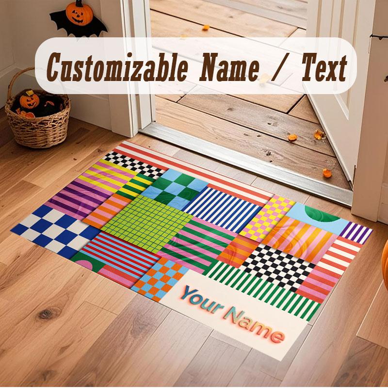Abstract Geometric Theme Crystal Velvet Floor Rug Personalized Custom Name Text Warm Carpet Home Decoration