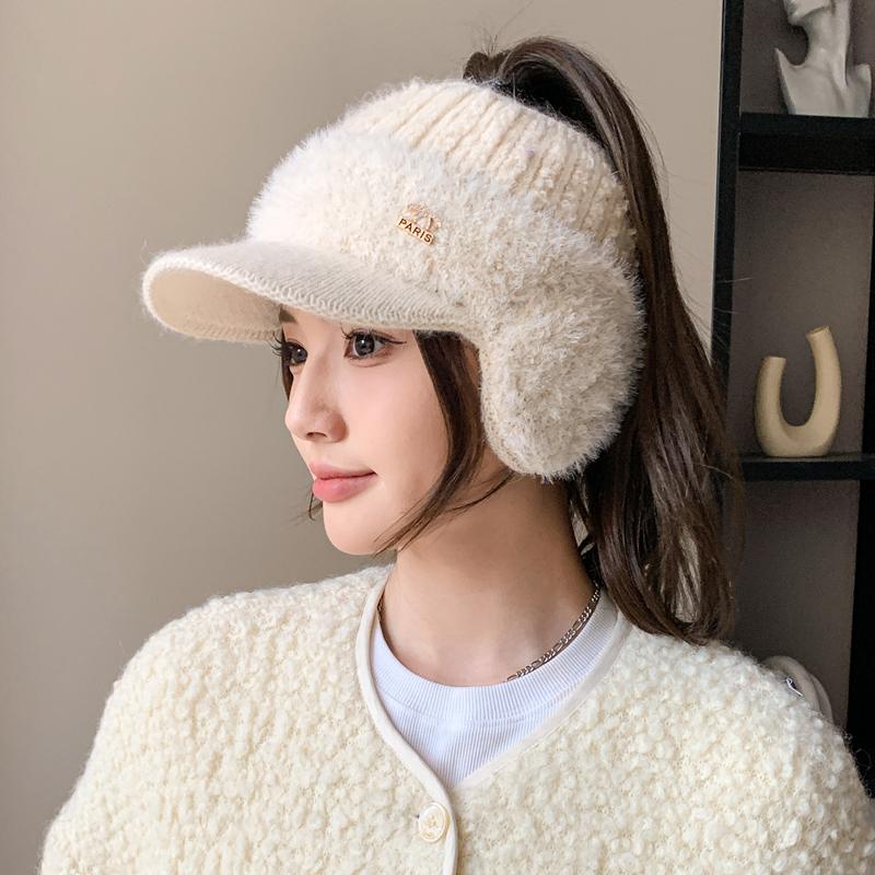Новая женская зимняя шапка из меха кролика, плюшевая меховая подкладка, теплые шапки для женщин, повседневная зимняя вязаная козырек