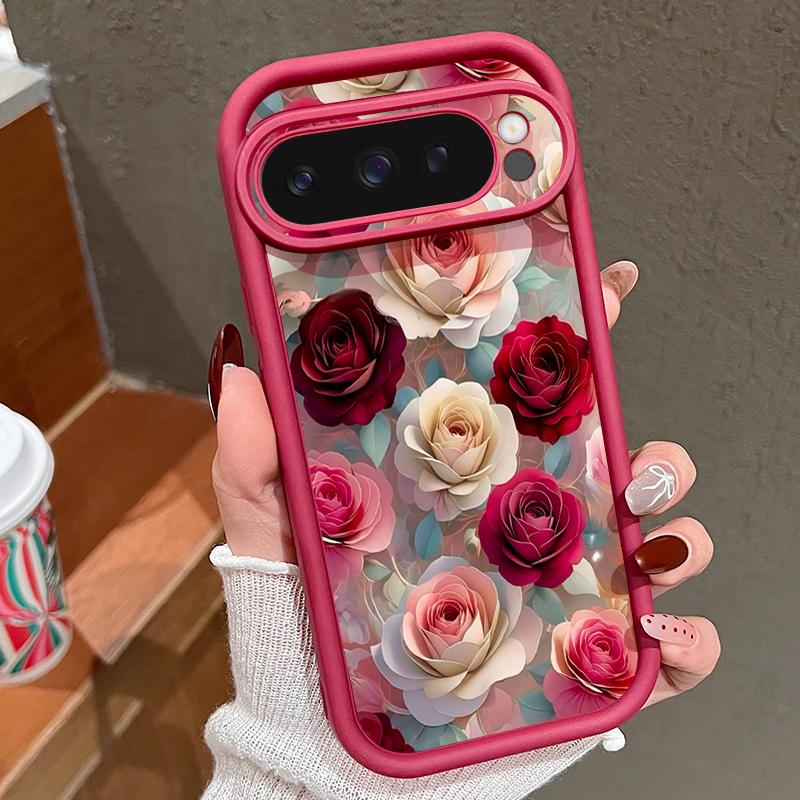 Soft TPU Phone Case For Google Pixel 10 9 8 7 Pro Pixel 9 10 Pro XL 7A 8A 9A Shockproof Red Rose Floral Pattern Silicone Cover