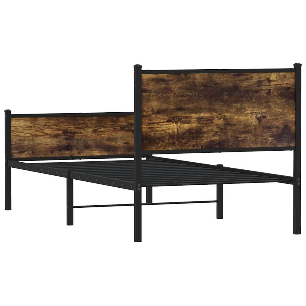 Vidaxl Metalowa Rama Łóżka, Bez Materaca, Przydymiony Dąb, 75X190 Cm