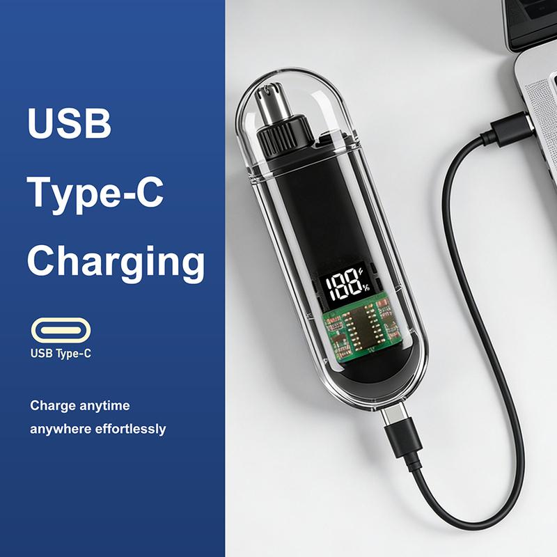 Men's USB rechargeable nose and ear hair trimmer-small, portable, digital display design, suitable for home or business trip