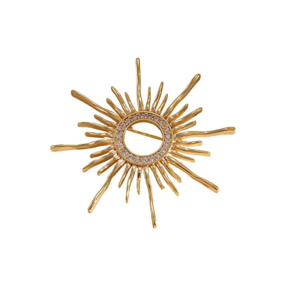 Corsage Ornament Long Hollow Sun Pin Banquet Metal Glossy Brooch Zircon Sun Brooch  Western Clothes