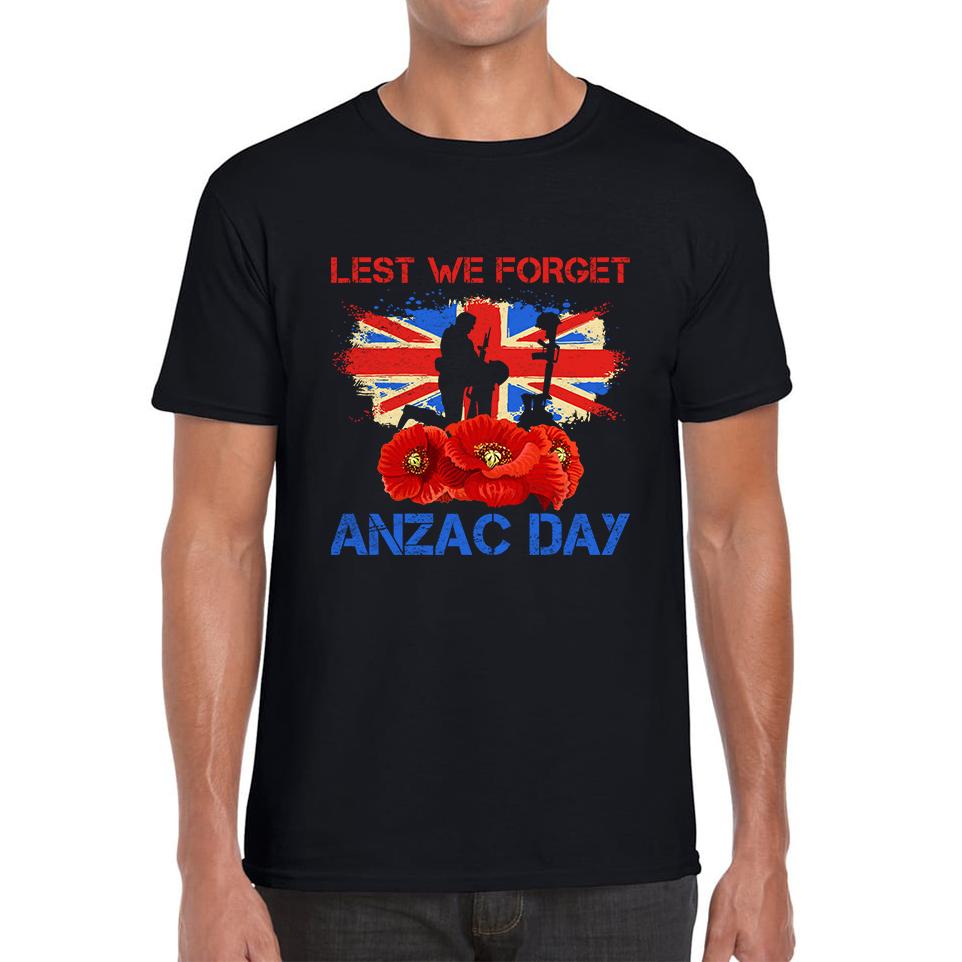 Poppy Flowers Lest We Forget Anzac Day British Veterans Remembrance Day Unisex Mens T Shirt Womens Tops Tees