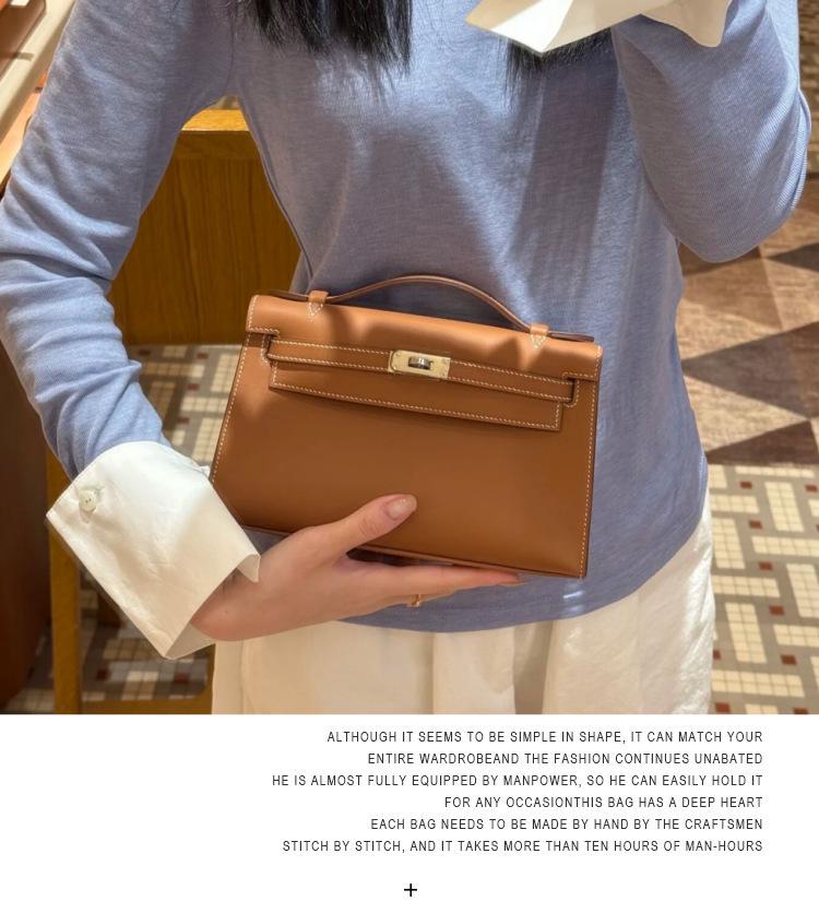 2025 Genuine Leather Palm Print Kelly Bag - Single Shoulder & Crossbody with Gold Buckle