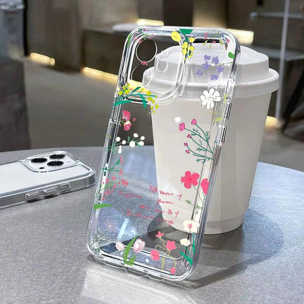 Мягкий прозрачный чехол для телефона с цветком для iPhone 15 Pro, чехол для iPhone 11 13 12 14 Pro Max XR X XS Max 7 8 15 Plus SE 2020, противоударный чехол
