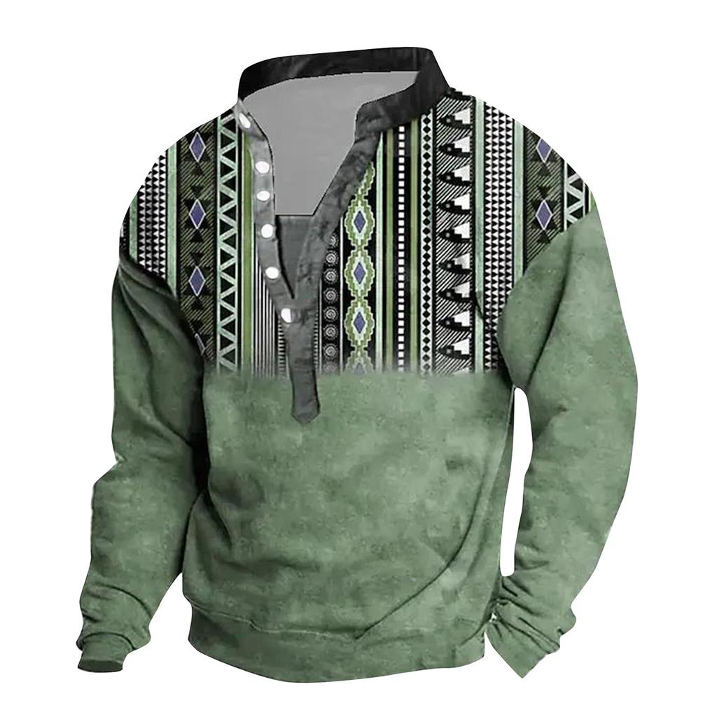 Мужской свитер с v-образным вырезом и воротником-стойкой с 3D цифровой печатью и винтажным воротником на 6 пуговицах