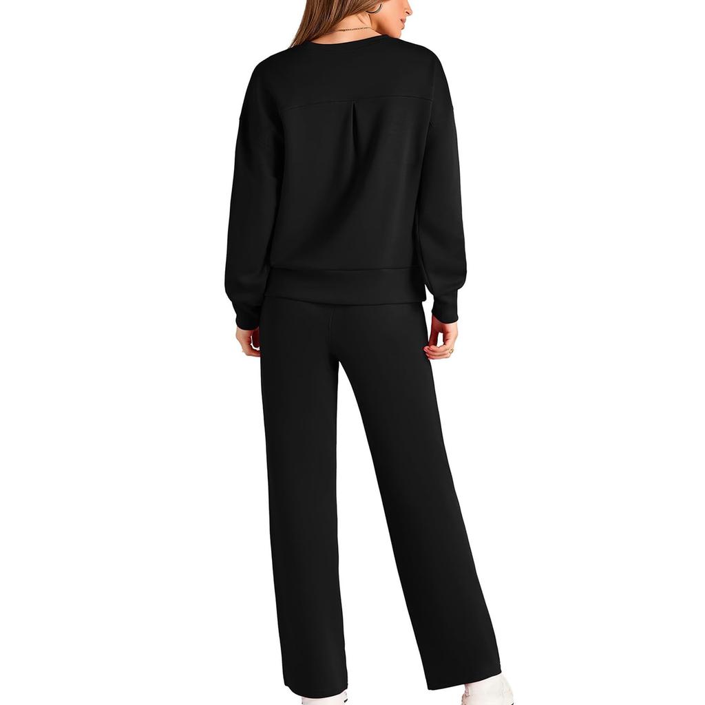 Women's Sports Suit: Solid Color Pullover, Drawstring Straight-leg Sweatpants, Women's Two-piece Casual Suit