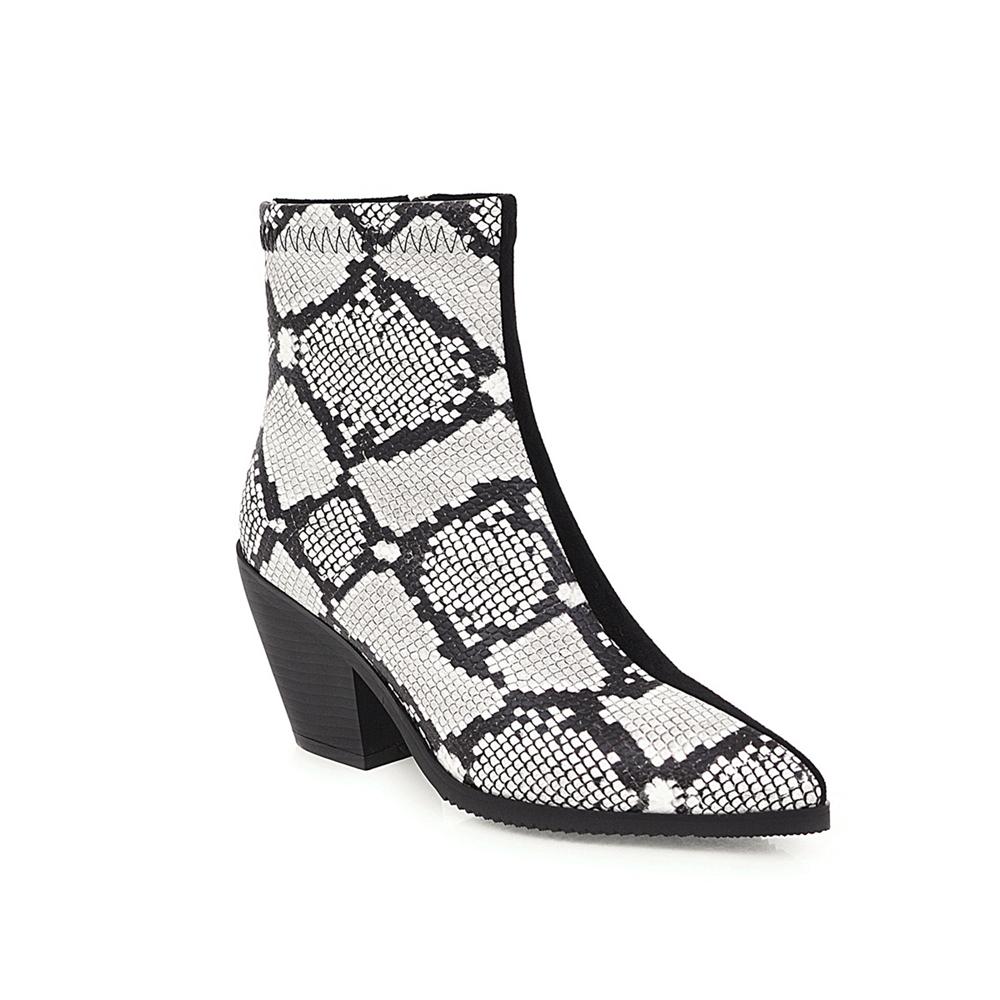 Fashion Brand Women Snake Print Winter Boots Women Ankle Boots Platform Pointed Toe Western Cowboy Boots Female Thick Heel Shoes Botas