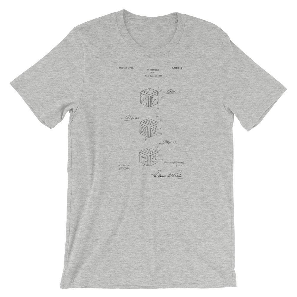 Dice Patent T-Shirt. Premium 100% Soft Cotton Tee Dice Blueprint Patent Art