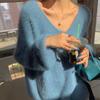 Fashion New Plush V-neck Pullover Sweaters for Women Autumn and Winter Loose Fit Mink Fur Casual Knitted Sweater Women Soft Warm Vintage Jumper 25778