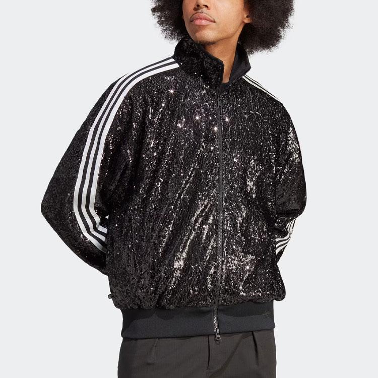adidas Оригинальная спортивная куртка Clover Blue Version в полоску с принтом и блестками, мужские куртки черного цвета IA2461