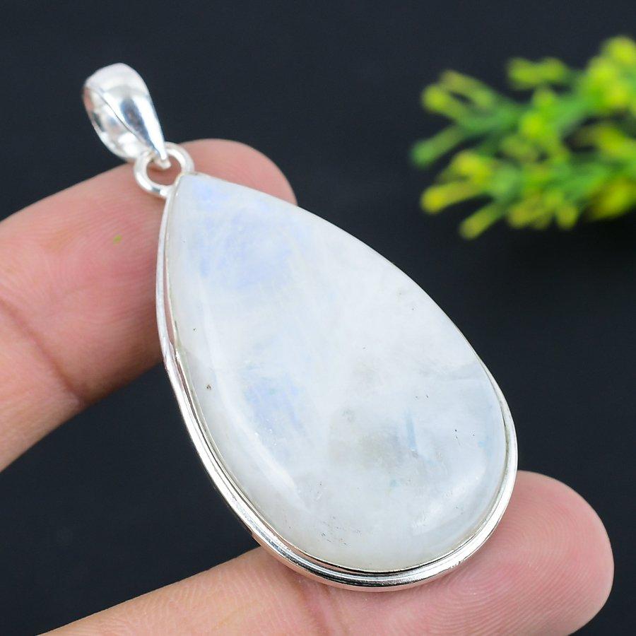 Rainbow Moonstone Gemstone 925 Sterling Silver Jewelry Pendant 2.32" O7P58