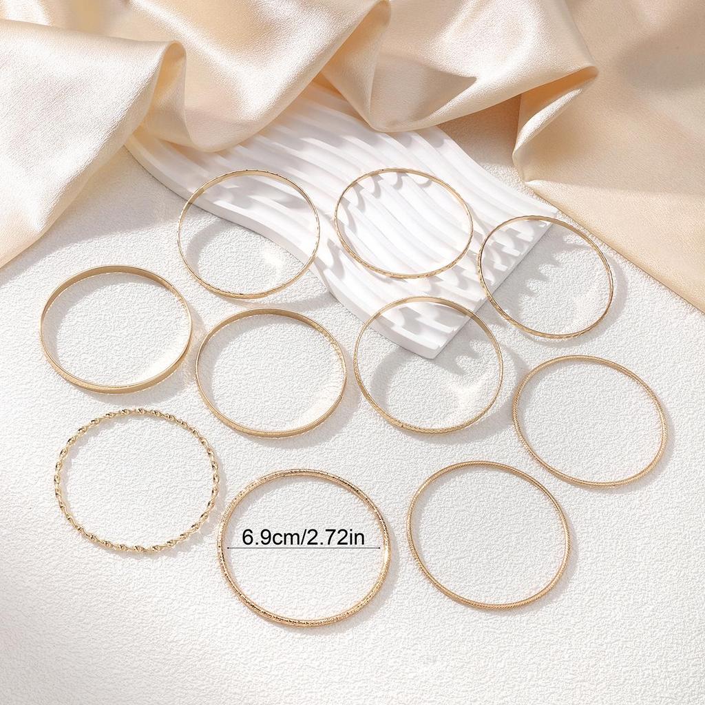 Элегантный набор из 10 геометрических многослойных браслетов золотистого цвета