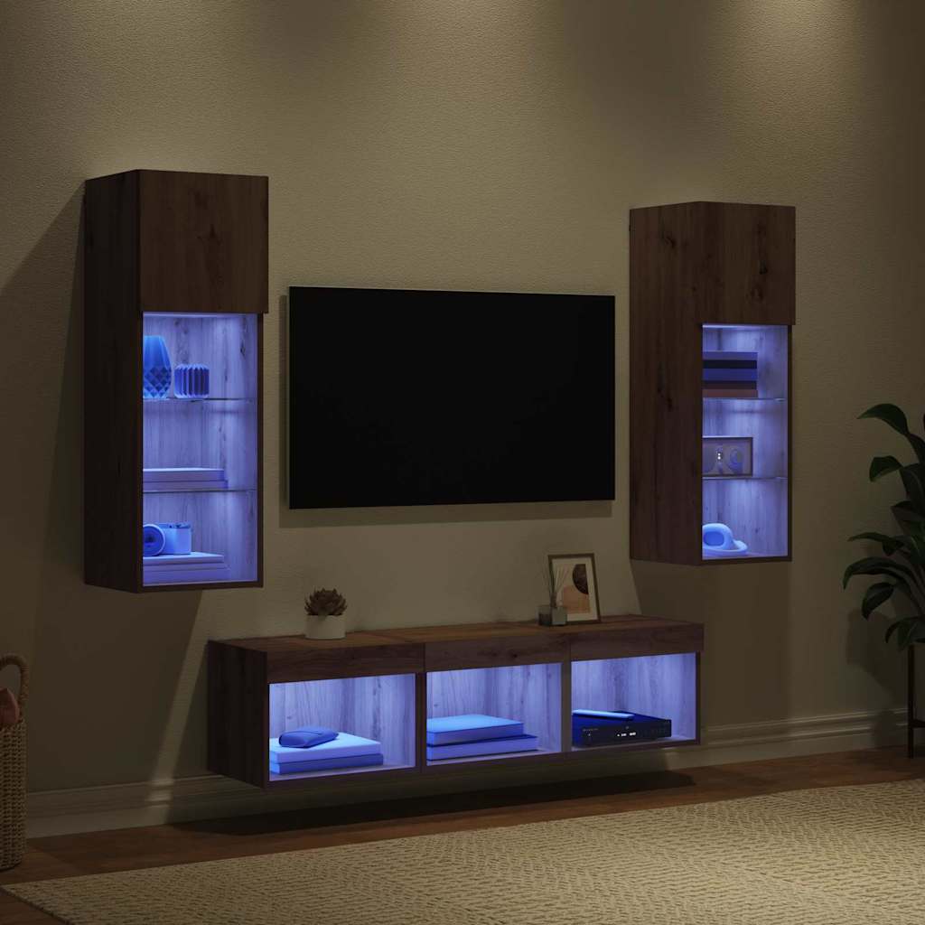 TV Wall Units 5 pcs Black Oak Effect Wood Based Material