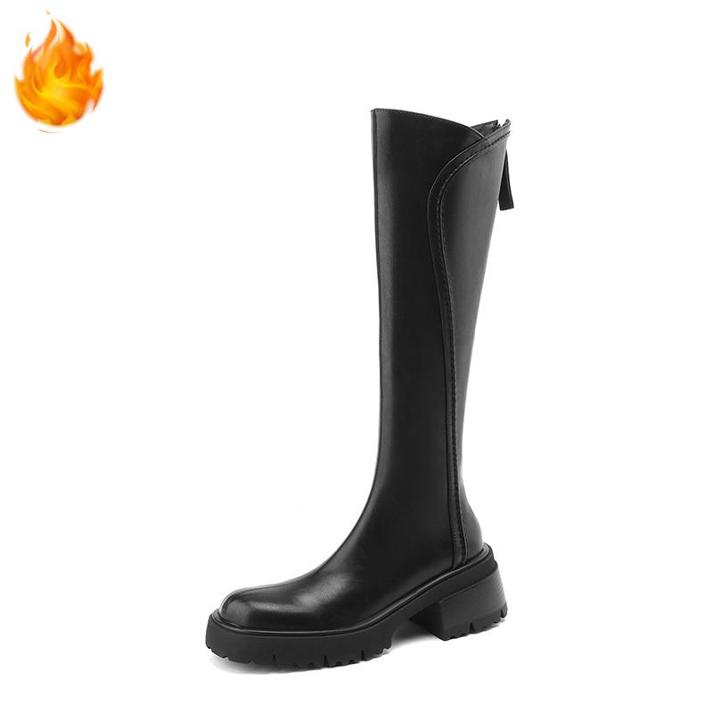 Зимние винтажные ботинки-рыцари на платформе для женщин, лаконичные, из мягкого плюша, на толстой подошве, женские эластичные облегающие современные длинные боты