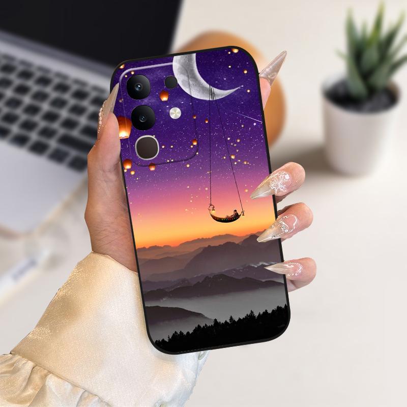Для vivo Y29 4G Чехлы Y 29 Милый Мультяшный Принт Черный Мягкий Силикон ТПУ Чехол для Телефона Для Vivo T4x 5G Защитный Fundas Чехол Capa