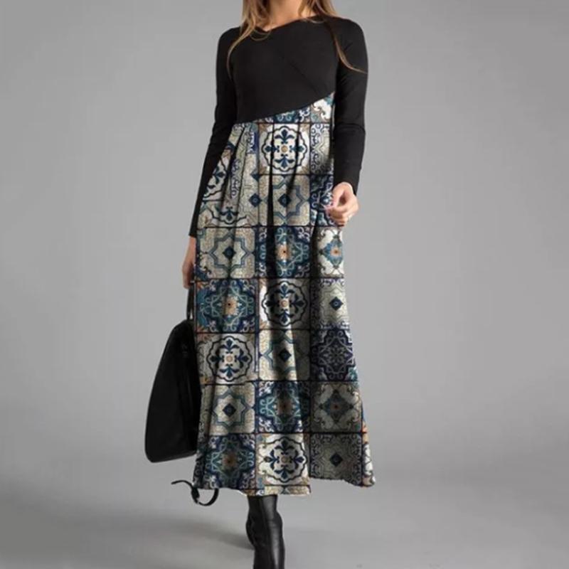 Женское модное повседневное платье с длинным рукавом и принтом больших размеров, вечерние длинные платья для дам